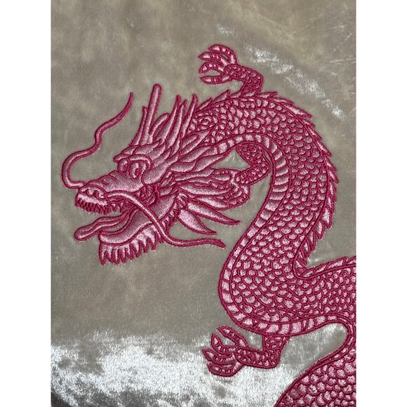 NWT Lazy Oaf Dragon T-Shirt with Pink Dragon Embroidered on a Cream Velvet Sz M - Picture 4 of 7